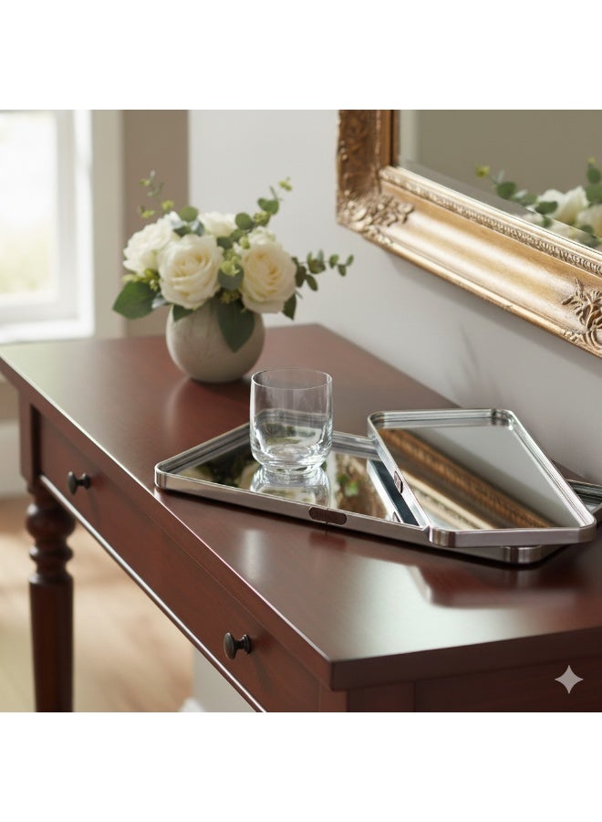 Host 2-piece rectangular steel serving tray set with mirror - Image 1