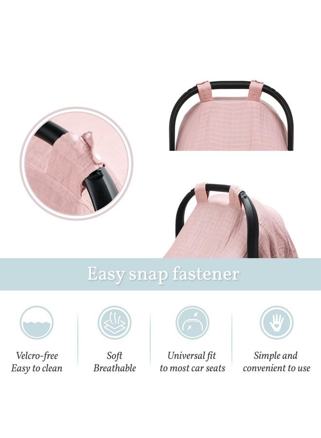 Meracorallo Muslin Baby Car Seat Cover, Lightweight Breathable Soft Infant Carrier Cover Carseat Canopy for Baby Boys and Girls, Pink - Image 3