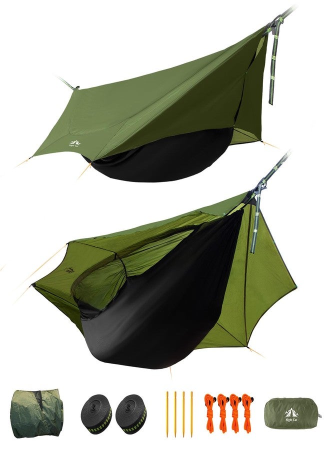 Night Cat Camping Hammock Tent: Lightweight Portable 4 in 1 Hammock with Rain Tarp and Mosquito Net for Hiking Jungle Outdoor Green - Image 1