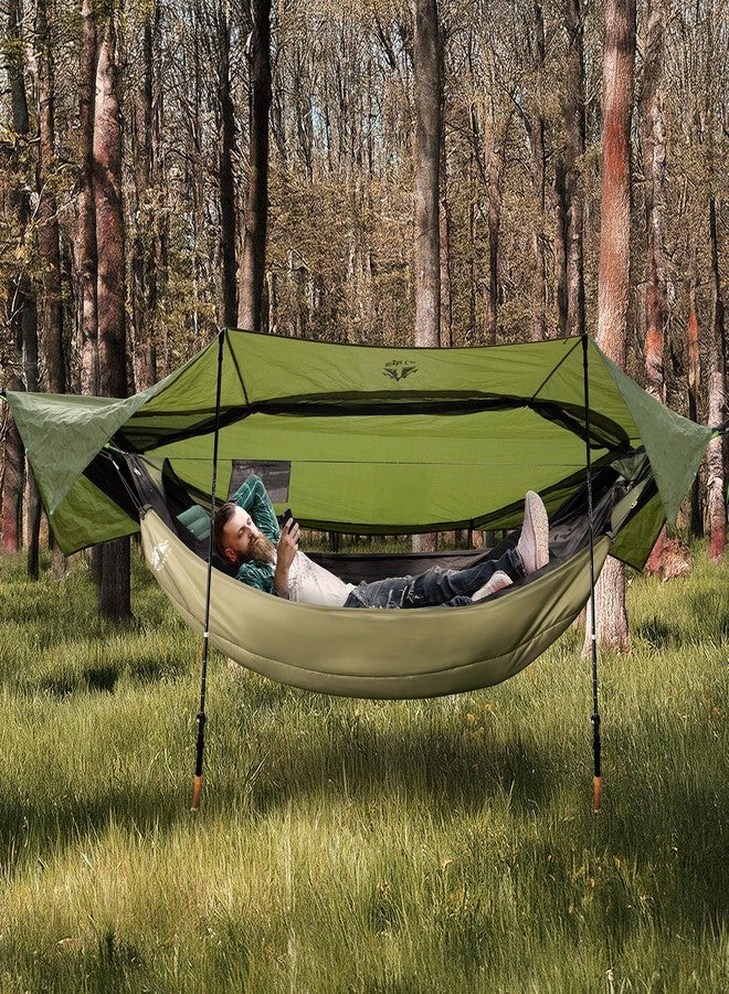 Night Cat Camping Hammock Tent: Lightweight Portable 4 in 1 Hammock with Rain Tarp and Mosquito Net for Hiking Jungle Outdoor Green - Image 2