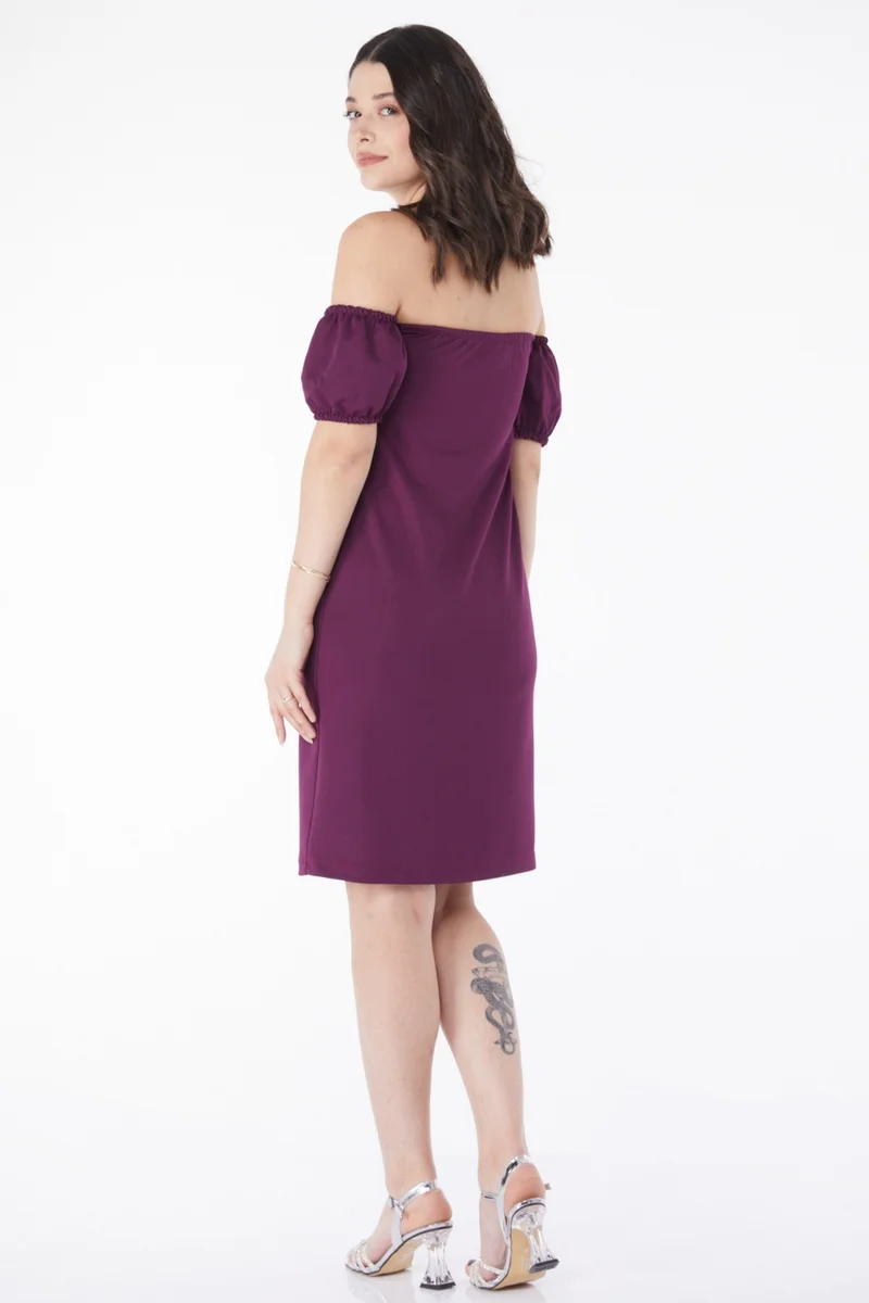 Tofisa Plain Mid Women Purple Princess Sleeve Evening Dress - 13189