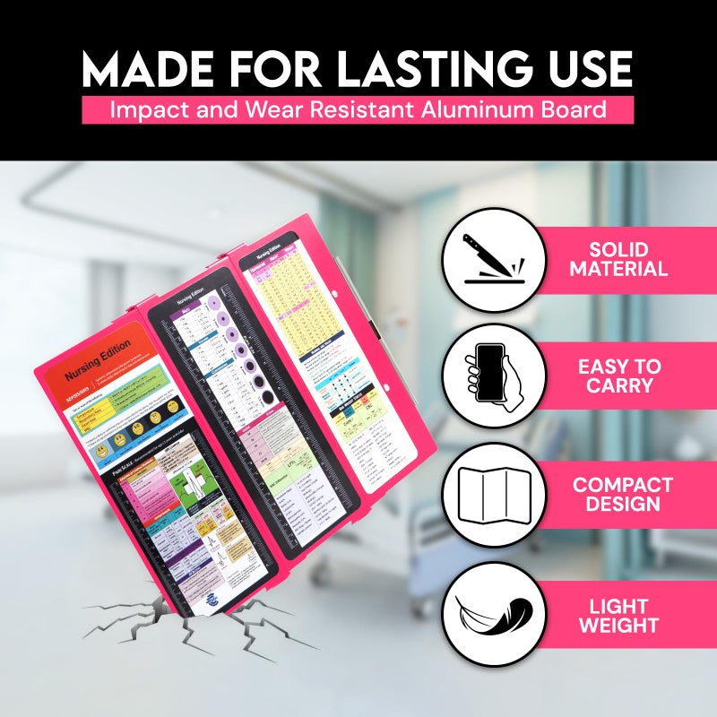 SC Printing World Nursing Clipboard Foldable with Medical Edition Cheat Sheets, 3 Layers Aluminum Foldable Clipboard for Nursing, Notepad for Students, Nursing School Essentials (Pink) - Image 2