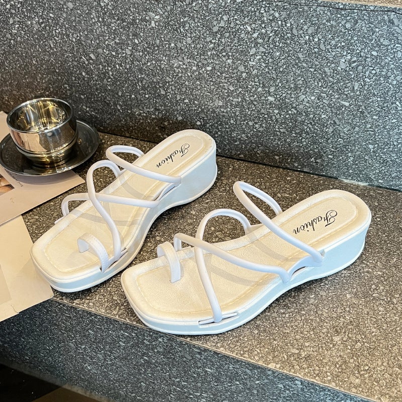Summer Thick-Soled Slope Heel Women Sandals 2212-1 White 