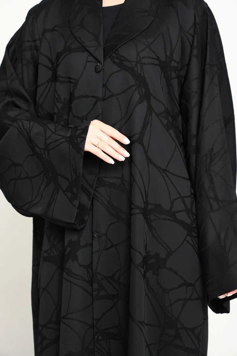 MSquare Fashion  The Executive Jacquard And Structured Blazer-Collar Abaya in Jet Black for Women | Best Price UAE