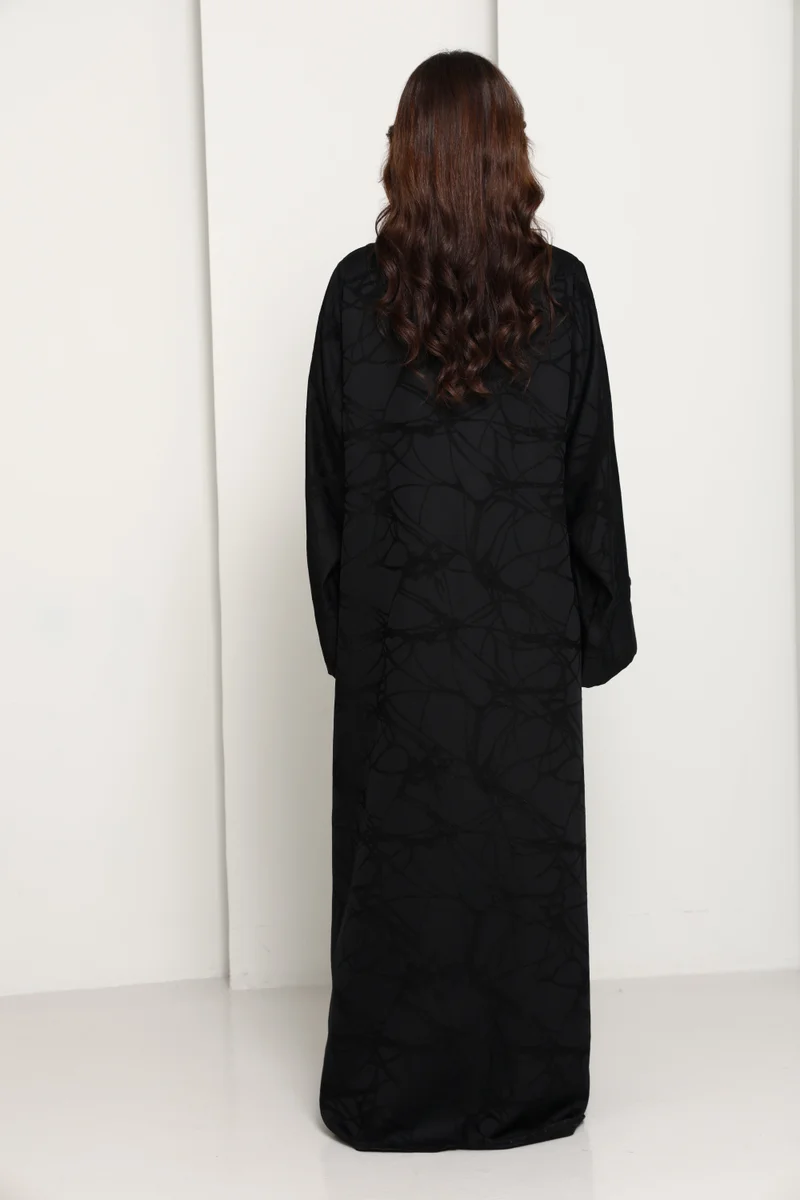 MSquare Fashion  The Executive Jacquard And Structured Blazer-Collar Abaya in Jet Black for Women | Best Price UAE