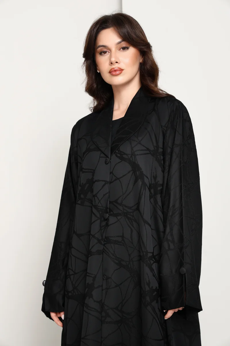 MSquare Fashion  The Executive Jacquard And Structured Blazer-Collar Abaya in Jet Black for Women | Best Price UAE