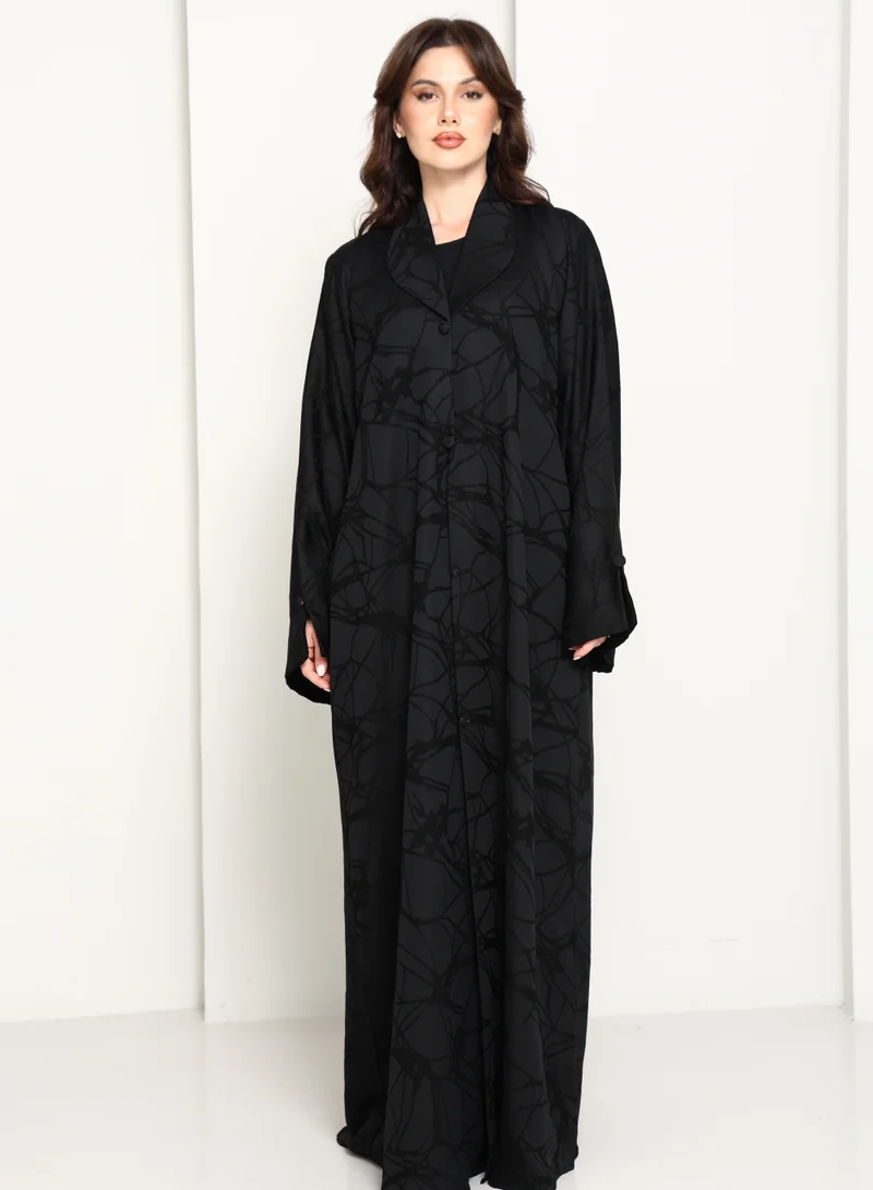The Executive Jacquard And Structured Blazer-Collar Abaya in Jet Black