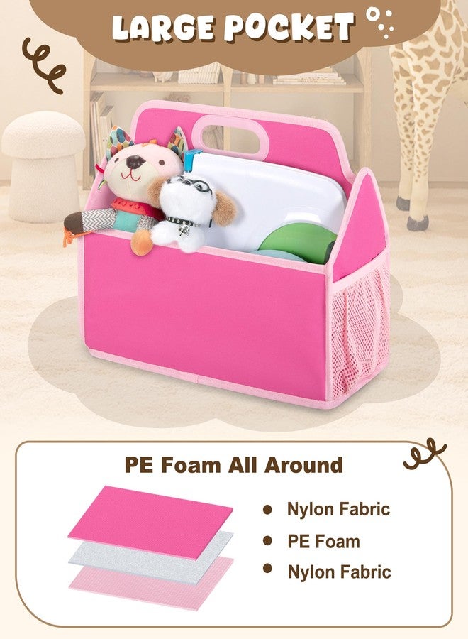 LoDrid Portable Bookshelf with 4 Deep Sleeves and Handle for Kid Room, Storage Book Case with Multiple Pockets for Kid Nursery, Pink, Patent Designed - Image 2