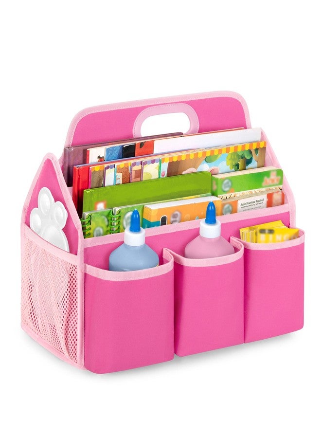 LoDrid Portable Bookshelf with 4 Deep Sleeves and Handle for Kid Room, Storage Book Case with Multiple Pockets for Kid Nursery, Pink, Patent Designed - Image 1