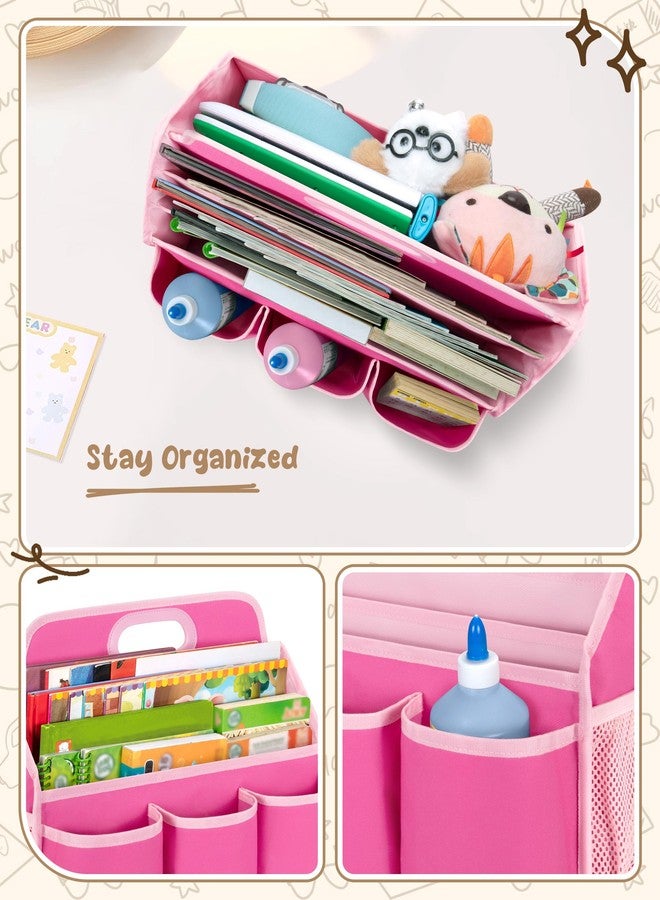 LoDrid Portable Bookshelf with 4 Deep Sleeves and Handle for Kid Room, Storage Book Case with Multiple Pockets for Kid Nursery, Pink, Patent Designed - Image 3