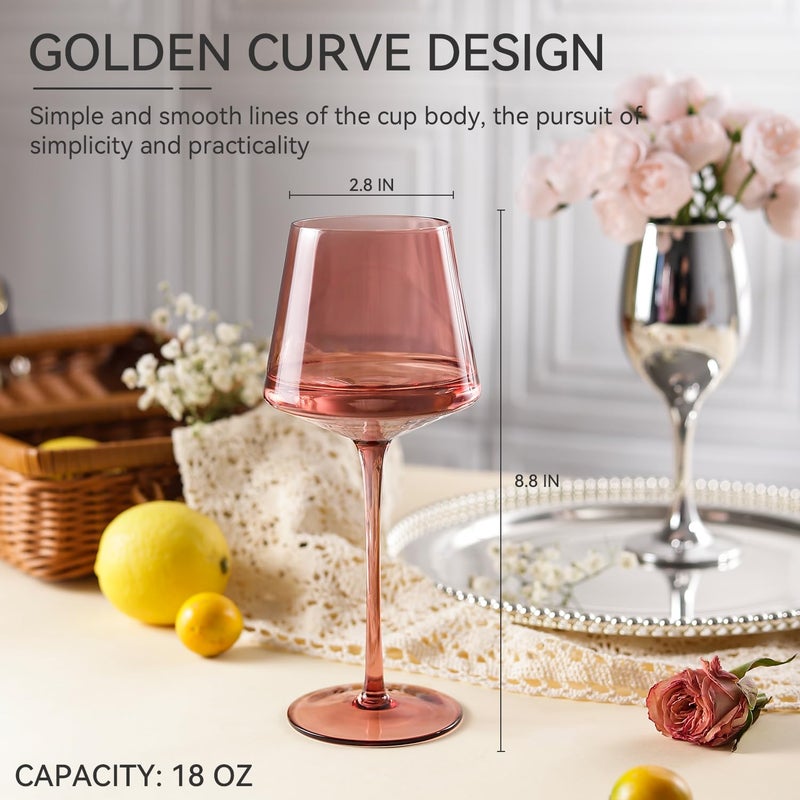 Cyrelwing Rose Wine Glasses Set of 6,18oz Rose Wine Glassware Gift Set for Wife & Mom-Colorful Hand Blown Glass Drinkware for Red White Wine - Image 2