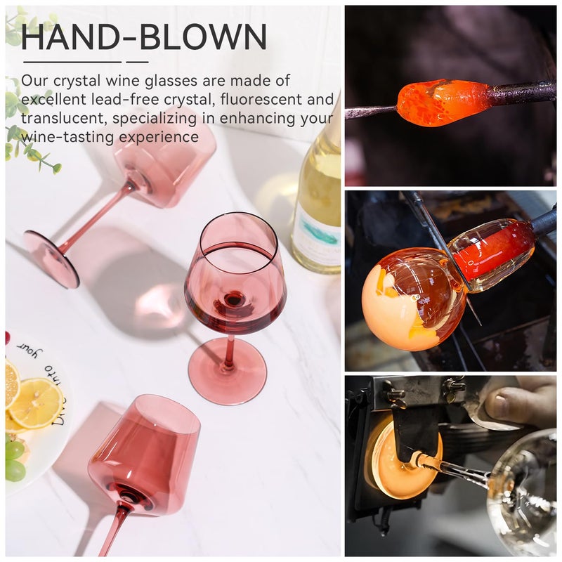 Cyrelwing Rose Wine Glasses Set of 6,18oz Rose Wine Glassware Gift Set for Wife & Mom-Colorful Hand Blown Glass Drinkware for Red White Wine - Image 4