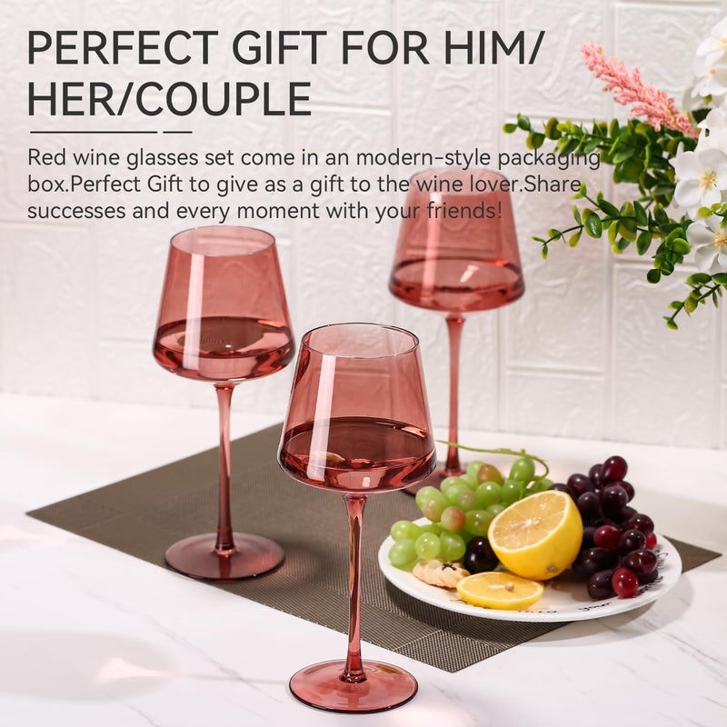 Cyrelwing Rose Wine Glasses Set of 6,18oz Rose Wine Glassware Gift Set for Wife & Mom-Colorful Hand Blown Glass Drinkware for Red White Wine - Image 5