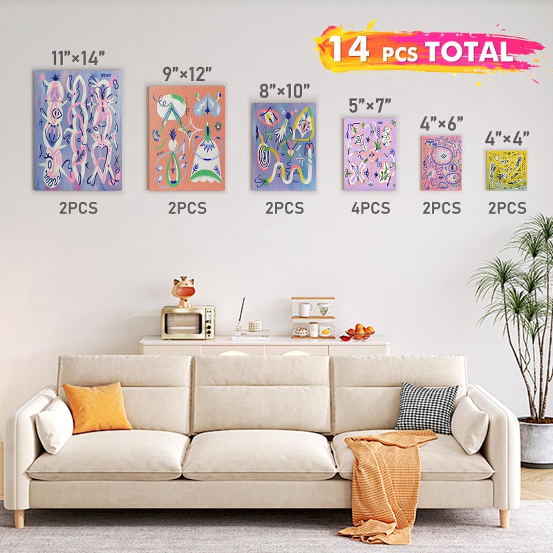 Gotideal Canvas for Painting, 14 Pcs Muti Pack Stretched Painting Canvas, Blank Paint Canvases for Acrylic, Oil, Art Supplies for Artists, Adults 4x4,4x6, 5x7, 8x10,9x12, 11x14 Set of 14 - Image 3