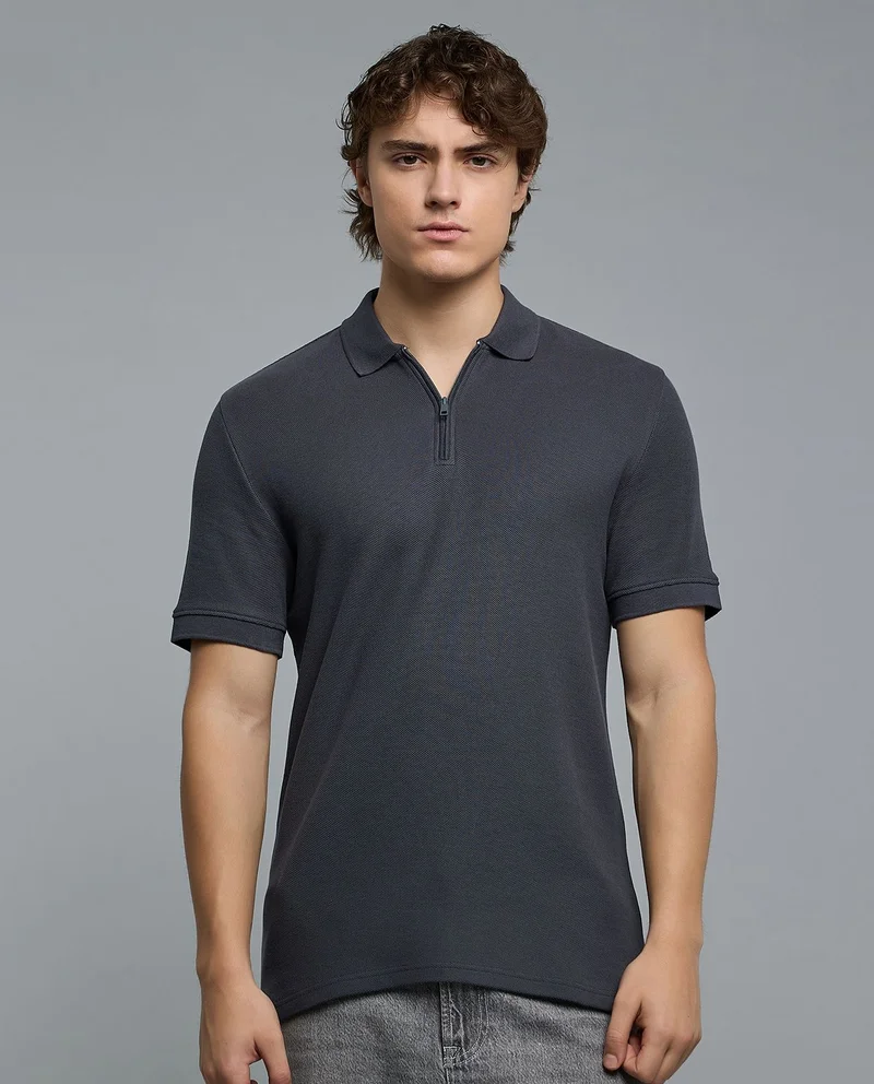 R&B Textured Polo T-Shirt with Short Sleeves