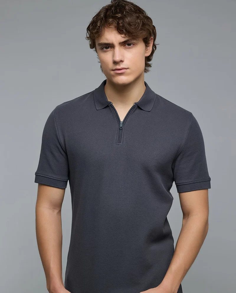 R&B Textured Polo T-Shirt with Short Sleeves