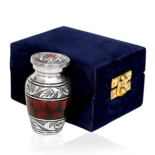 hlc Lovely Small Keepsake Urn Qnty 1 - Keepsake Urn for Human Ashes with 1 Velvet Box Bag-Mini Keepsake Urn -Red Brass Mini Memorial Affordable Keepsake Urn (3 cu.in) - Image 1