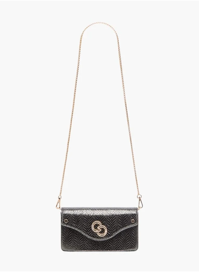 سيليست Womens Textured Crossbody Bag With Button Closure And Chain Strap