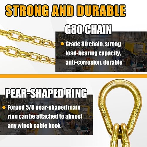 FITHOIST Grade 80 Chain V-Bridle | 3/8In x 2Ft Towing Chains Bridle with J Hooks and Grab Hooks | Transport Chain with 7,100LBS Safe Working Load | for Flatbed Truck Rollback Wrecker Carrier - Image 5