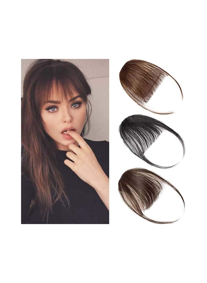 Estelle Human Hair Air Bangs Clip in Bangs Hair Extensions with Temples One Piece Clip on Front Bangs Hairpiece 100% Human Real Hair Fringe for Women (#4 Light Brown) - Image 2