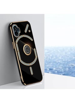 Xinli For Nothing Phone 1 XINLI Straight Edge 6D Electroplate TPU Phone Case with Ring Holder(Black)  - Image 1