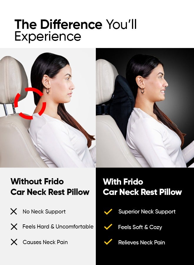 Frido Ultimate Car Neck Rest Pillow, Ultrasoft Car Pillow for Comfortable Car Rides, Superior Neck Support Cushion, Relieves Neck Pain, Hi-Per Foam Head Rest Pillow with Washable Velvet Cover, Black - Image 3