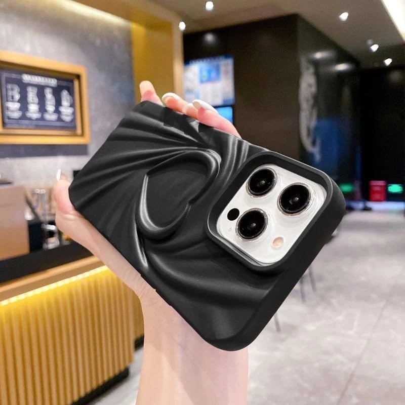 COVERLY Heart Shape Design Back Case Cover for iPhone 16 Pro Max | Hot 3D Embossed Wrinkle Cute Silk Pattern | Love Trendy Matte TPU | Soft Silicone Fashion Aesthetic Cover for Girls & Women (Black) - Image 3