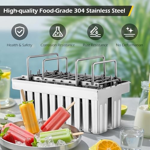 Dyna-Living Commercial Popsicle Molds 20PCS Flat Heads with Double-slot Stainless Steel Popsicle Molds Metal Ice Cream Popsicle Mold with Lid, Single Cup Capacity 85ml - Image 3