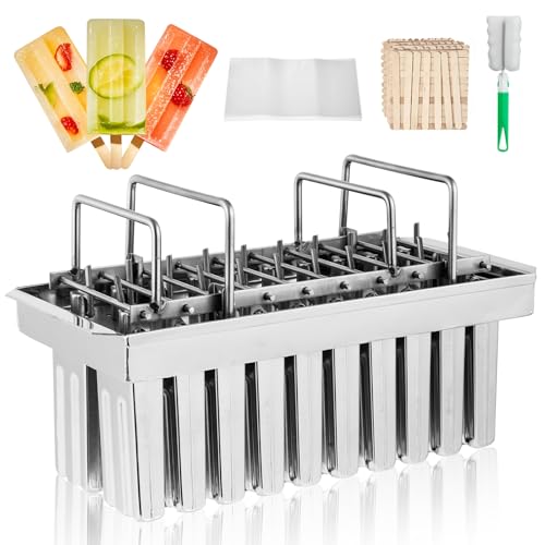 Dyna-Living Commercial Popsicle Molds 20PCS Flat Heads with Double-slot Stainless Steel Popsicle Molds Metal Ice Cream Popsicle Mold with Lid, Single Cup Capacity 85ml - Image 1