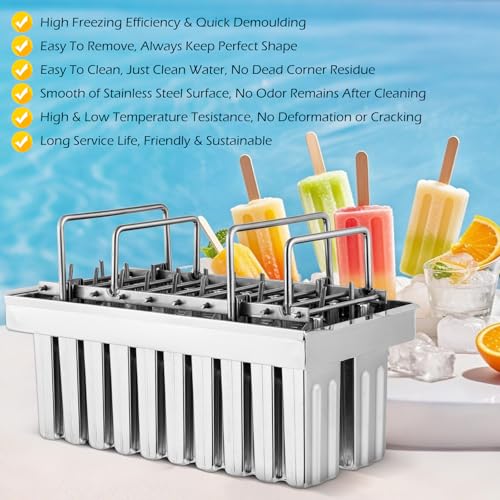 Dyna-Living Commercial Popsicle Molds 20PCS Flat Heads with Double-slot Stainless Steel Popsicle Molds Metal Ice Cream Popsicle Mold with Lid, Single Cup Capacity 85ml - Image 4