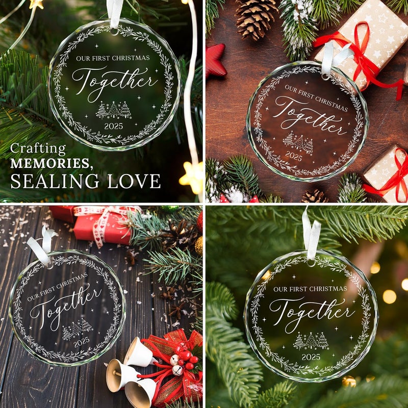 HEXMOZ هدايا عيد الميلاد للأزواج - زينة عيد الميلاد الأولى معًا 2025 له ولها، صديق وصديقة، زوج وزوجة - أفكار هدايا زفاف فريدة - زينة عيد الميلاد الأولى الزجاجية - Image 4
