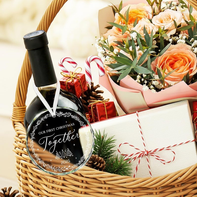HEXMOZ هدايا عيد الميلاد للأزواج - زينة عيد الميلاد الأولى معًا 2025 له ولها، صديق وصديقة، زوج وزوجة - أفكار هدايا زفاف فريدة - زينة عيد الميلاد الأولى الزجاجية - Image 5