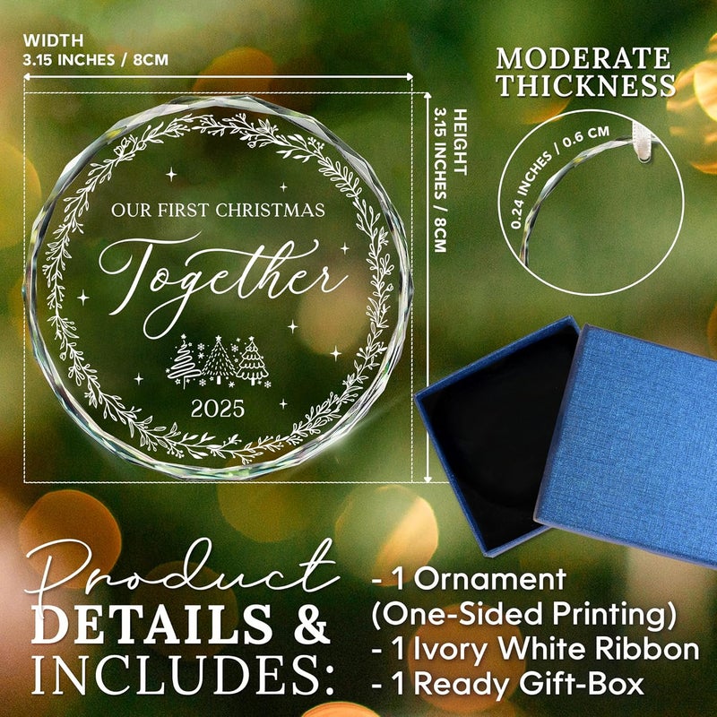 HEXMOZ هدايا عيد الميلاد للأزواج - زينة عيد الميلاد الأولى معًا 2025 له ولها، صديق وصديقة، زوج وزوجة - أفكار هدايا زفاف فريدة - زينة عيد الميلاد الأولى الزجاجية - Image 3