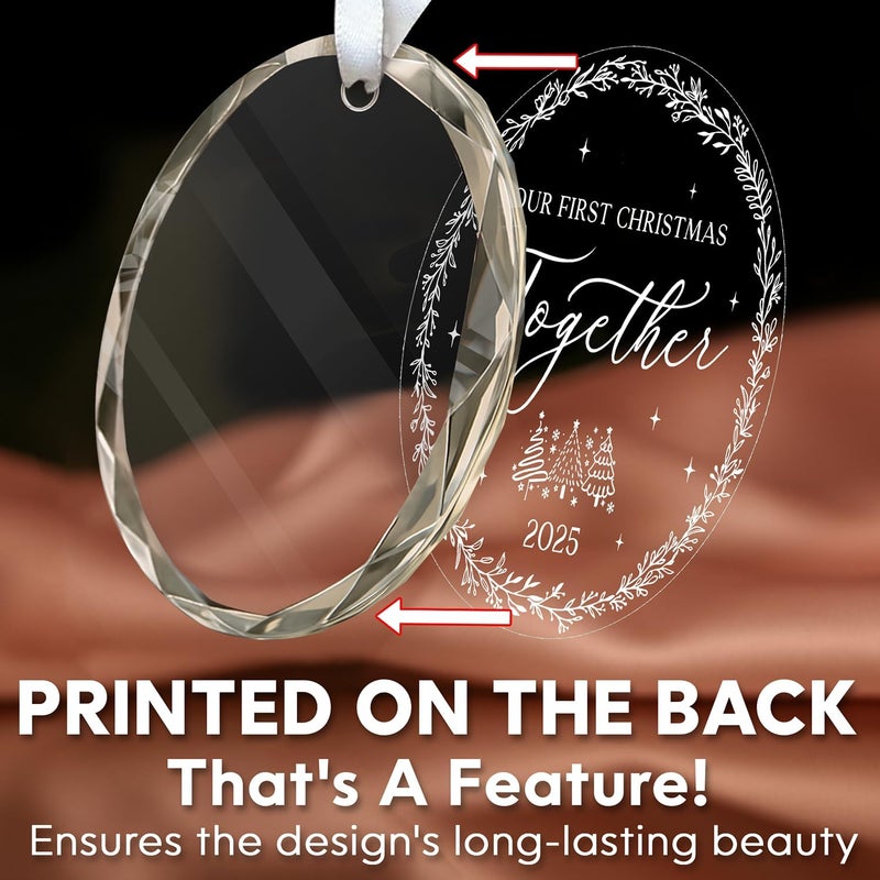 HEXMOZ هدايا عيد الميلاد للأزواج - زينة عيد الميلاد الأولى معًا 2025 له ولها، صديق وصديقة، زوج وزوجة - أفكار هدايا زفاف فريدة - زينة عيد الميلاد الأولى الزجاجية - Image 2