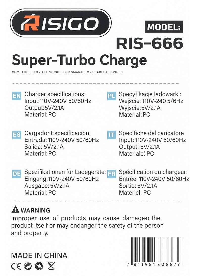 Ultra-Fast Wall Charger from RISIGO – Model RIS-666, 45W Power with Power 3.0 Technology, featuring Dual Ports (USB-A & Type-C) + 2-Year Warranty. - Image 2