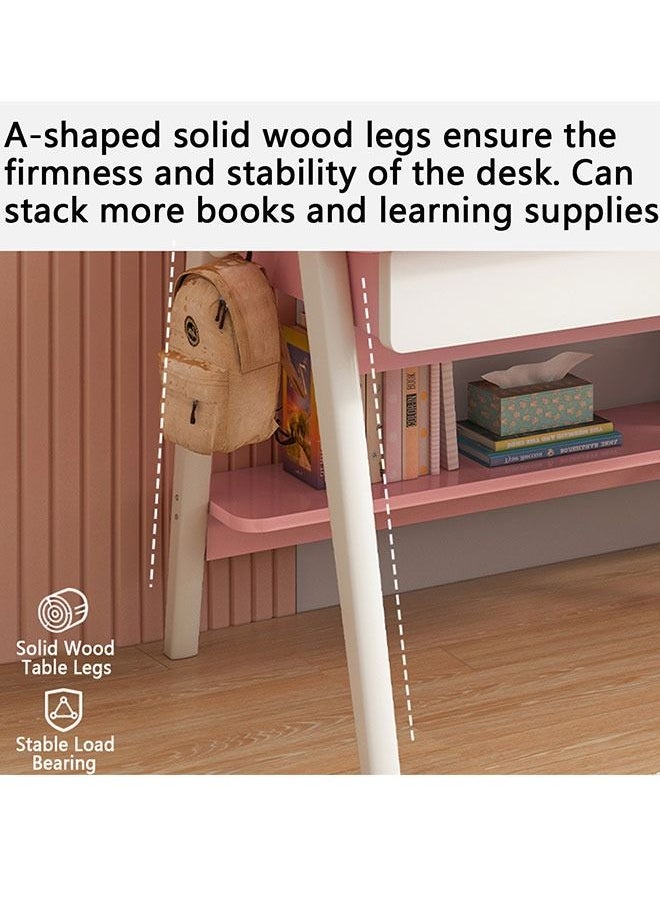Generic - Children's Desk and Chair Set,Study Desk for Children Aged 3-12,Integrated Bookcase Desk with Hook and Storage Drawer for Student(Blue) - Image 1