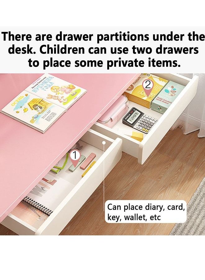 Generic - Children's Desk and Chair Set,Study Desk for Children Aged 3-12,Integrated Bookcase Desk with Hook and Storage Drawer for Student(Blue) - Image 1