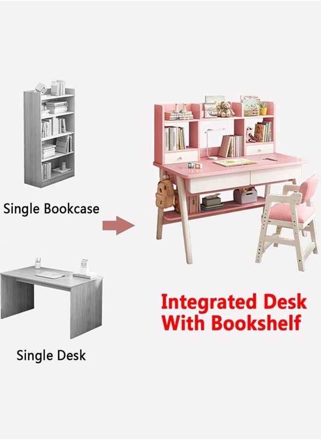Generic - Children's Desk and Chair Set,Study Desk for Children Aged 3-12,Integrated Bookcase Desk with Hook and Storage Drawer for Student(Blue) - Image 1