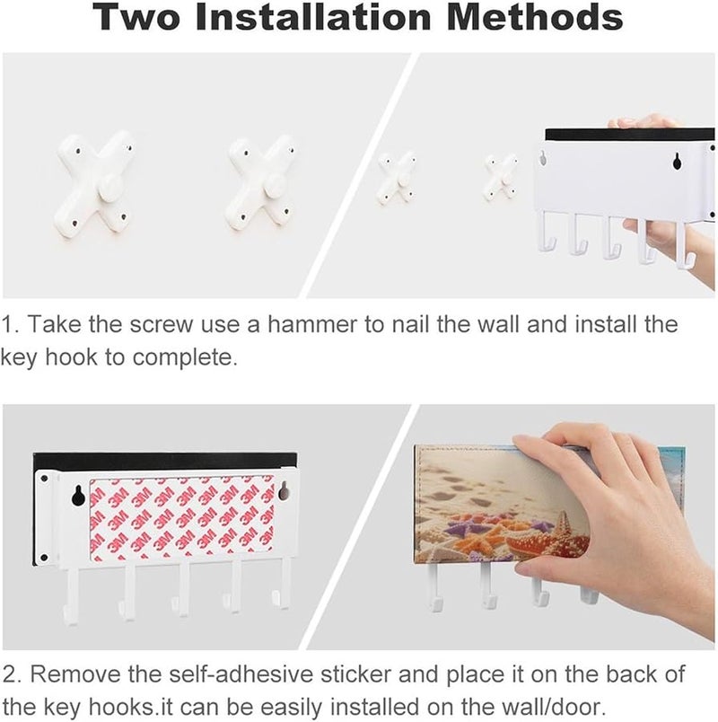حامل مفاتيح نجمة البحر والجدار الرملي مع 5 خطافات منظم رف مفاتيح من جلد البولي يوريثان تخزين مدخل - Image 4