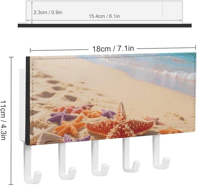 حامل مفاتيح نجمة البحر والجدار الرملي مع 5 خطافات منظم رف مفاتيح من جلد البولي يوريثان تخزين مدخل - Image 3