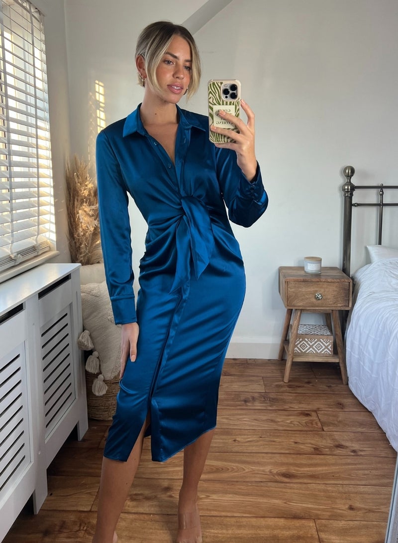 Style Cheat Satin Tie-Waist Dress - Image 1
