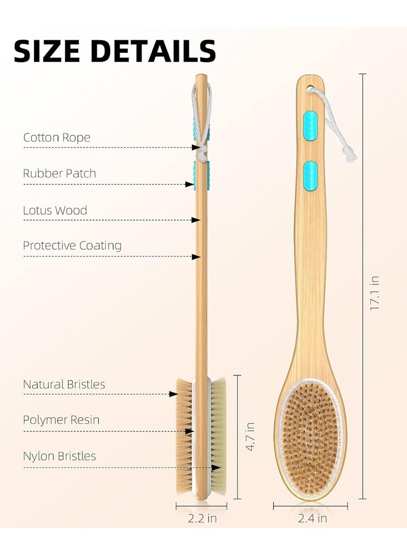 Shower Brush with Soft and Stiff Bristles, Bath Dual-Sided Long Handle Back Scrubber Body Exfoliator for Wet or Dry Brushing - Image 4