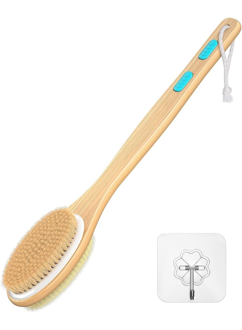 Shower Brush with Soft and Stiff Bristles, Bath Dual-Sided Long Handle Back Scrubber Body Exfoliator for Wet or Dry Brushing - Image 1