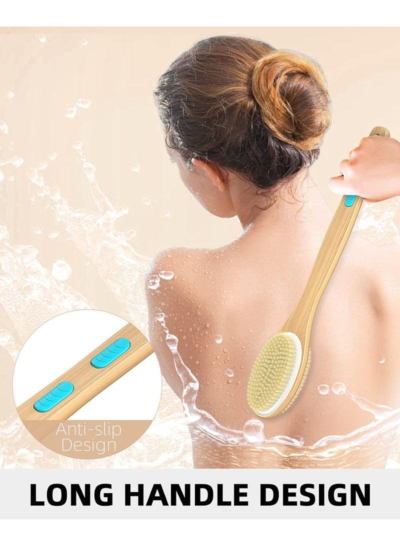Shower Brush with Soft and Stiff Bristles, Bath Dual-Sided Long Handle Back Scrubber Body Exfoliator for Wet or Dry Brushing - Image 3