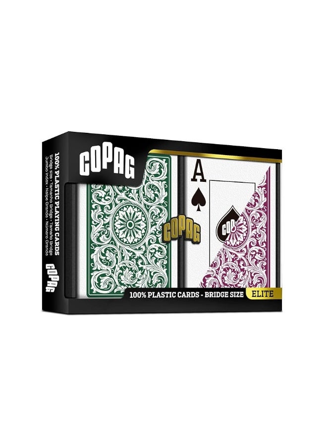 Copag 1546 Design 100% Plastic Playing Cards, Bridge Size (Narrow) Green/Burgundy (Jumbo Index, 1 Set) - Image 4