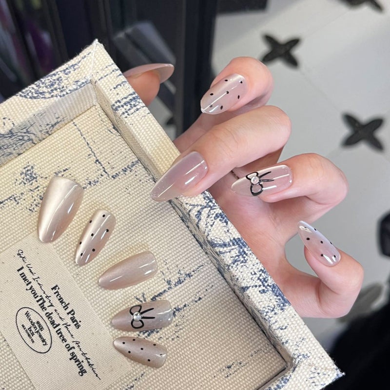 Handcrafted Ballet Mirror Pink Gold Nail Wraps BY1680 spotted bow tie