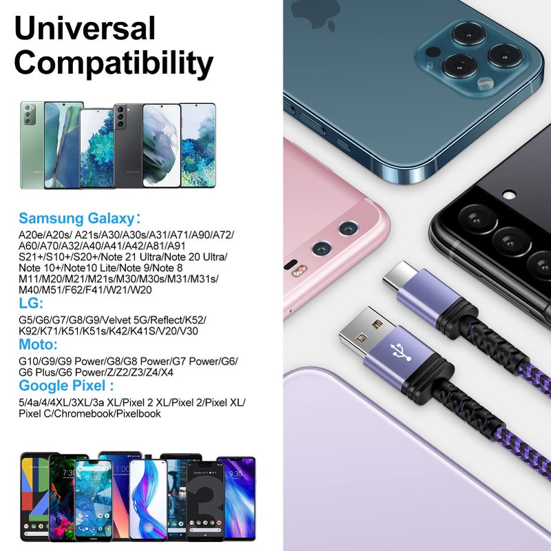 Pukiou Type C Cable 3ft Fast USB C Charging Cord Braided Android Charger 2 Pack for Google Pixel 10 9A 9 Pro XL 8a 7a 7 6 6 Pro 5 4 4A 4XL 3,Samsung Galaxy S22 Ultra S21 FE A13 5G S21 S20 A03s A53 A10e A12 - Image 5