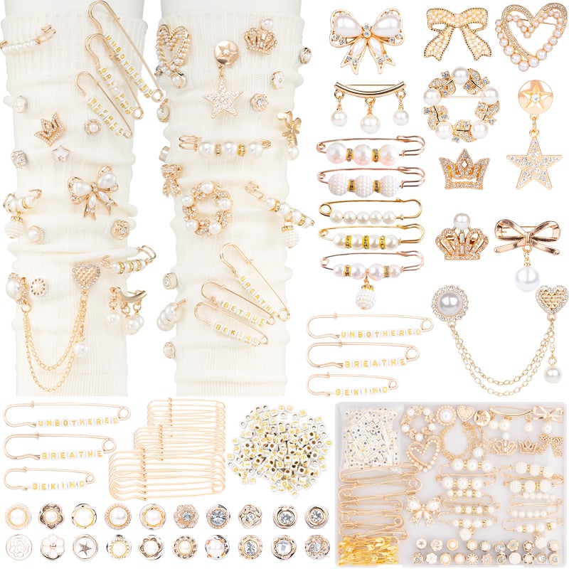 DoDoBeads 335 Pcs Junk Socks Charms Kit with Letter Beads, Gold Charm for Socks and Sneakers, Brooches and Pins for Women, Charms for Sock Safety Pin, Junk Charm with Pearl, Rhinestone, - Image 1