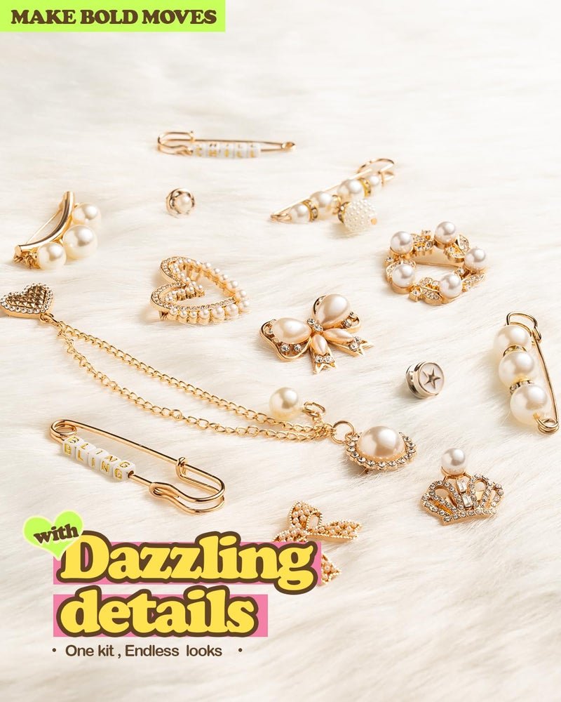 DoDoBeads 335 Pcs Junk Socks Charms Kit with Letter Beads, Gold Charm for Socks and Sneakers, Brooches and Pins for Women, Charms for Sock Safety Pin, Junk Charm with Pearl, Rhinestone, - Image 5