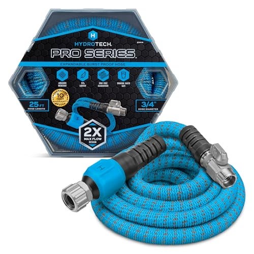 HydroTech 25 ft Expandable Garden Hose - Pro Series, 2x Max Flow, 3/4" No-Kink Flexibility, Lightweight Hose for Lawn, Garden, Car Washing, Deck and Patio Cleaning - Image 1